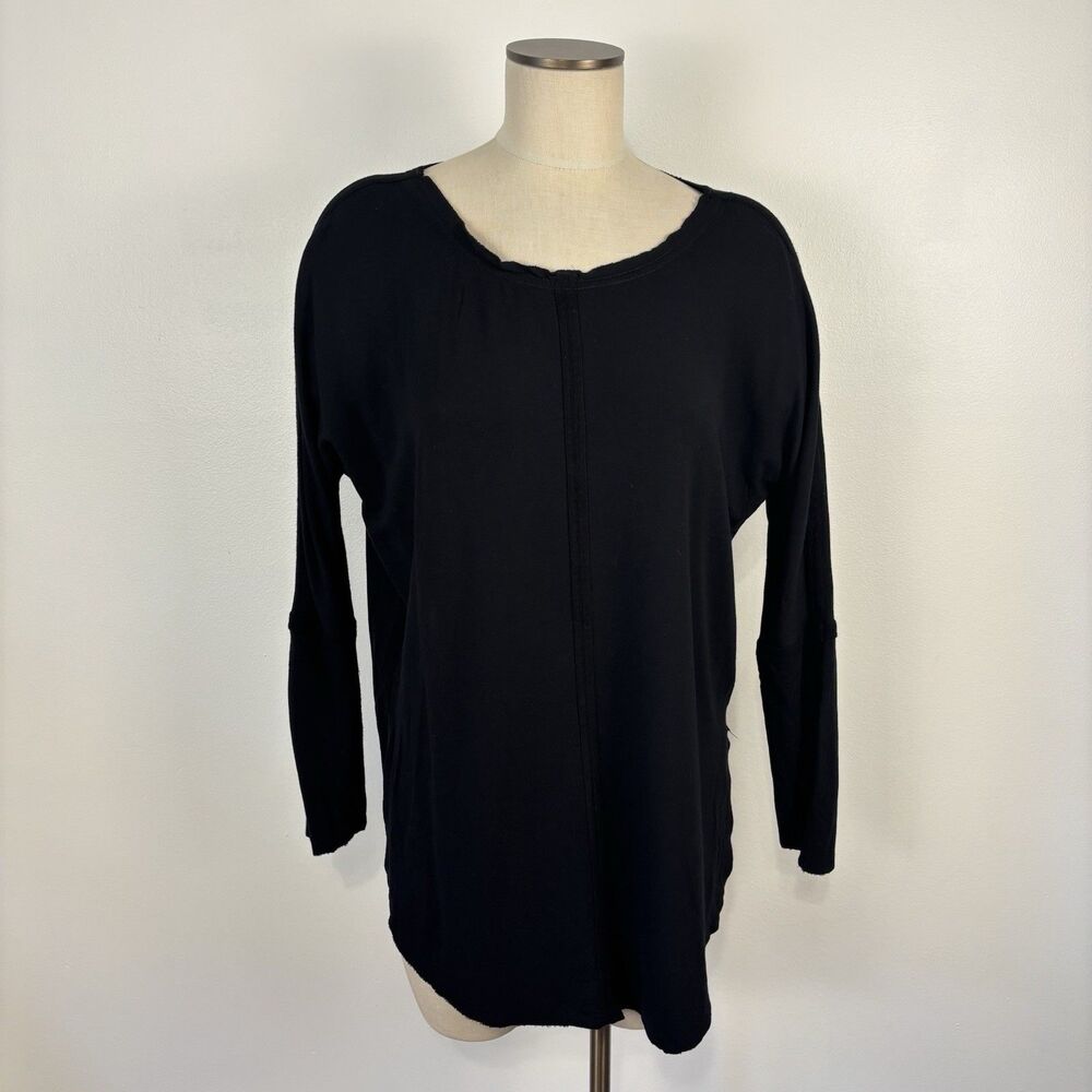 Kit and Ace Womens Black Top Shirt Long Sleeve Side Slits HI-Low Loose Fit M ?